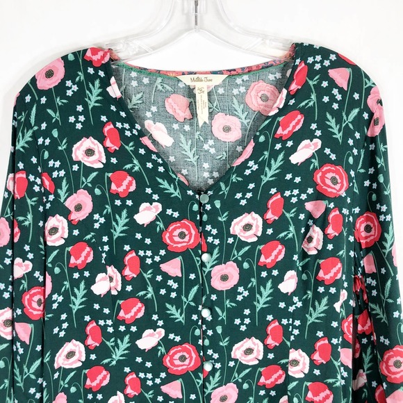 Matilda Jane Medium Top Yesteryear Blouse Green Pink V Neck Button Down 1429 - Picture 4 of 9